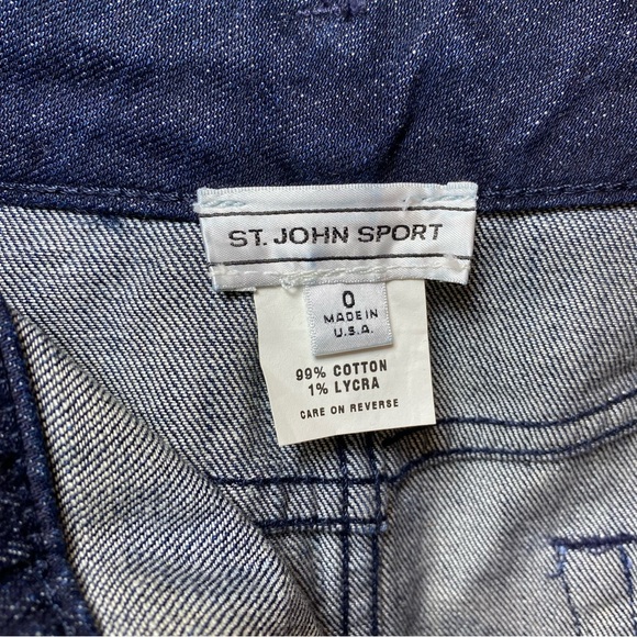 ST. JOHN SPORT Double Front Slit Mini Denim Skirt Dark Wash Navy/Black Sz Small - Picture 2 of 12